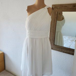 DONNA MORGAN Rhea White Open Back One Shoulder Short Chiffon Dress Size 8